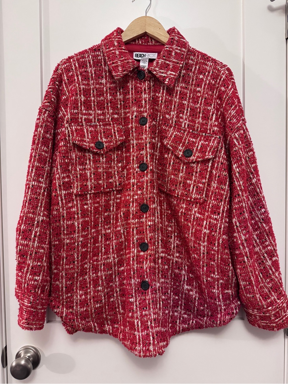 Beach Riot Red Tweed Utility Jacket Noelle In Merry Sparkle Tweed